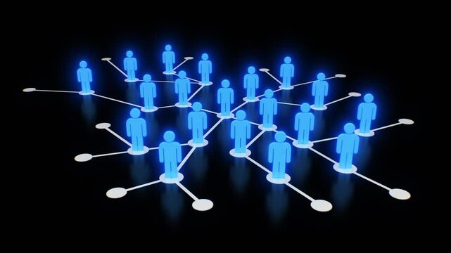 Subscribers Number Growing in Social Network 3d Animation. People Connections on Black Background Illustration. Population Increase, Hierarchy, Communications. Lines and Dots Business Concept 4k.