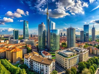 Obraz premium Stunning Panoramic View of Milans Modern Skyline A Cityscape of Architectural Wonders