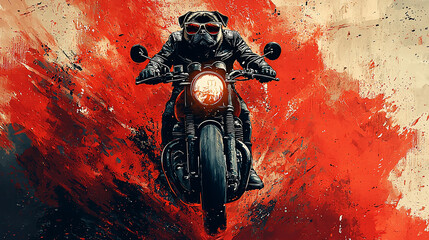 Pug on Motorcycle, Abstract Background