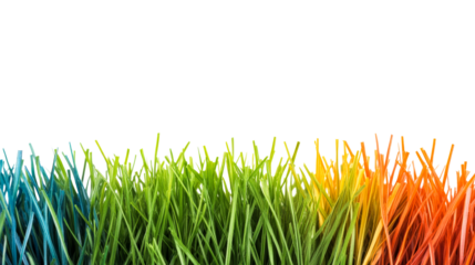 Rainbow colored grass, color gradient, green grass blades, isolated, cut out transparent
