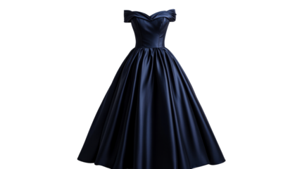 Off-shoulder evening gown, dark blue party dress, formal attire, cut out transparent