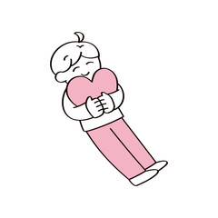 ハートを抱きしめる男性のイラスト