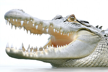 Obraz premium Large Alligator with Open Mouth Isolated on White Background Ready for Stock Photo Use