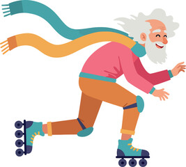 Obraz premium Elderly man joyfully roller skating in a vibrant flat vector illustration
