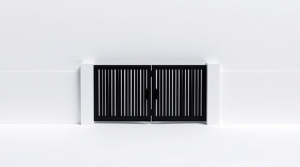 A minimalist black and white gate with vertical bars, exuding modern elegance and simplicity.