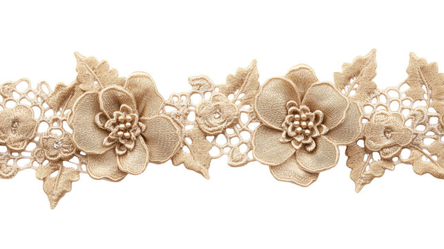 Floral lace ornament with pearl details, decorative border, cutout transparent