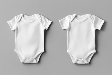 Two White Baby Onesies on Gray Background for Product Mockup