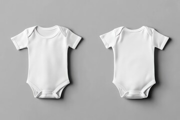 Two Blank White Baby Onesies on Gray Background for Mockup Designs