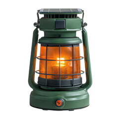 Solar-powered camping lantern isolated on white background