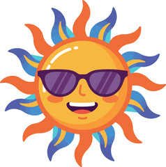 Cheerful smiling sun wearing sunglasses in a playful flat design vector illustration