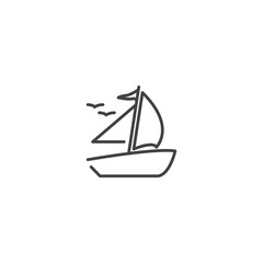 Sailboat with seagulls line icon design for nautical themes