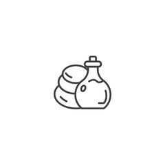 Spa essential oil and hot stone single line icon for relaxation and wellness