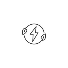 Eco-friendly energy icon with lightning bolt and leaves