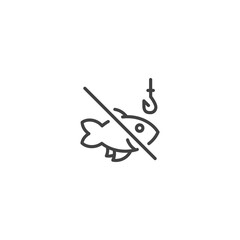 Prohibited fishing line icon with fish and hook symbol