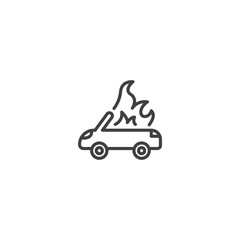 Car on fire line icon for emergency and safety themes