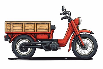 Fototapeta premium Vintage Three-Wheeled Red Motorbike: Classic and Custom Motorcycle Design for Urban Transportation and Retro Delivery