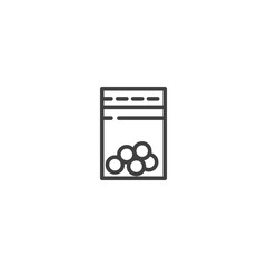 Ziplock bag with round candies line art icon