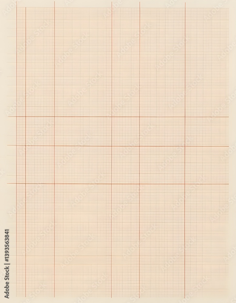 Aufkleber Light Beige Grid Paper Texture, Red Lines Forming Squares, Perfect For Note Taking. Clean Design For Drafting. Organized And Structured Pattern. Background For Creative Projects.