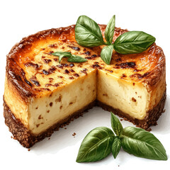Basque Cheesecake, watercolor illustration, isolated on a white background.


