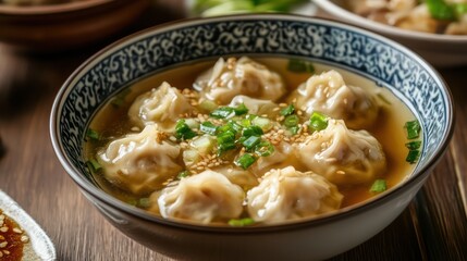 Appetizing asian dumplings soup