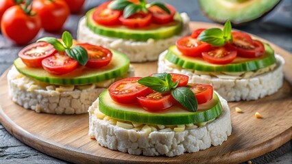 A Stunning Panoramic View of Creamy AvocadoTopped Rice Cakes A Delicious and Healthy Breakfast or Snack Idea