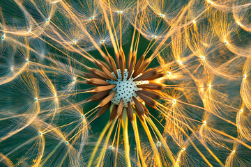 Obraz premium Nature's Symphony: The Journey of a Dandelion Under the Golden Sun