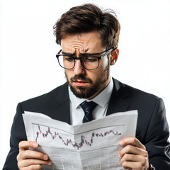 Concerned Businessman Reviews Financial Market Newspaper Chart