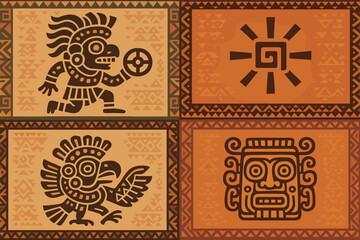 Ancient aztec motif with warrior symbolism and geometric patterns for cultural design