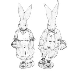 Illustration of Easter figurines in black and whites