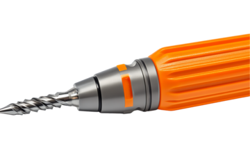 Close-up of Orange and Gray Spiral Drill Bit with Textured Grip