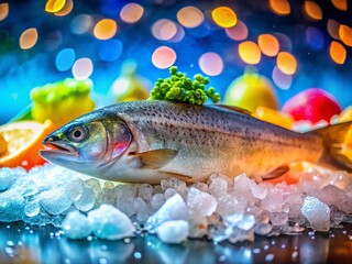 Freshly Caught Fish Await Sale at Vibrant Market Panoramic View of Seafood Bounty