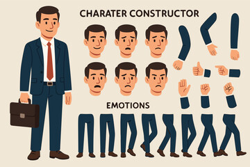 Business character constructor with multiple emotions and gestures for creative design projects