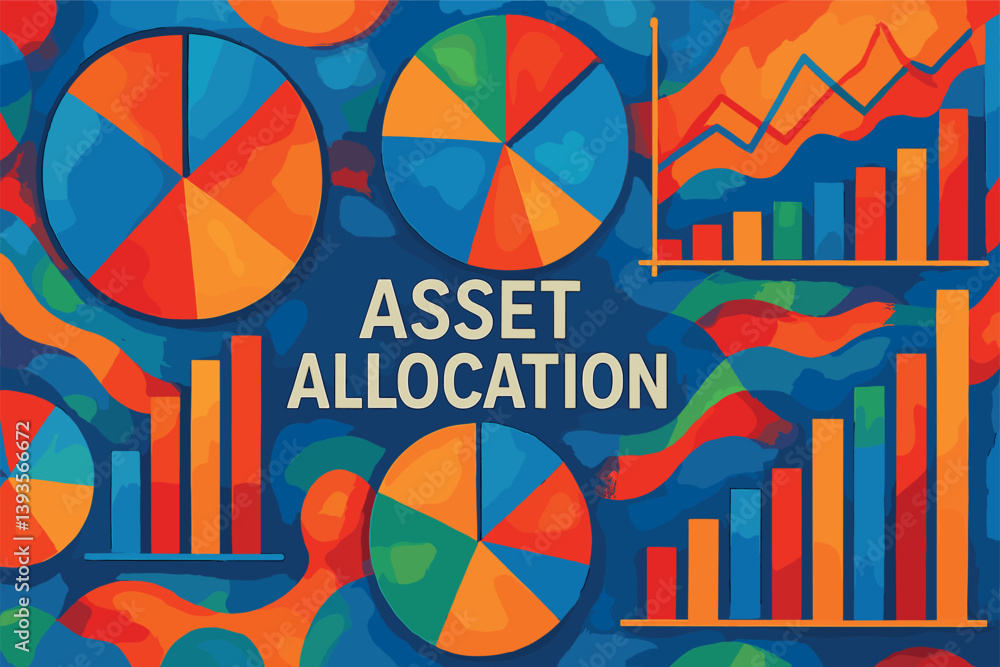 Poster vibrant asset allocation concept with data visualization in a colorful abstract background