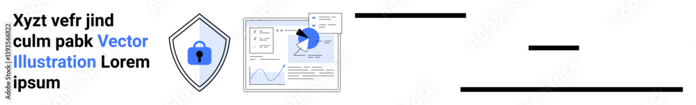 Aufkleber secure shield with lock and interactive data dashboard with graphs and charts. ideal for cyber secur