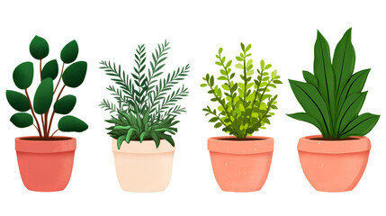 Obraz premium Collection of various houseplants in pots, cut out transparent