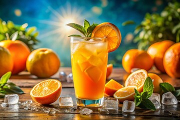 Fototapeta premium A Vibrant Summer Celebration Panoramic View of a Refreshing Orange Juice Drink Perfect for a Hot Day