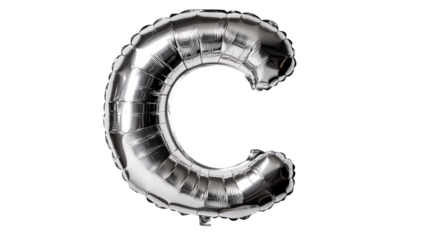 Chrome letter C balloon isolated on black, cut out transparent