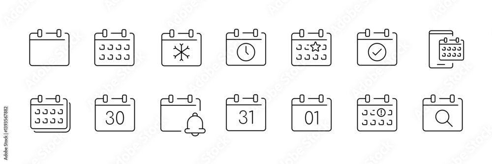 Poster minimalist linear calendar icons set for efficient scheduling and planning