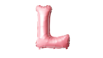 Rose gold letter L balloon isolated on black background, cut out transparent