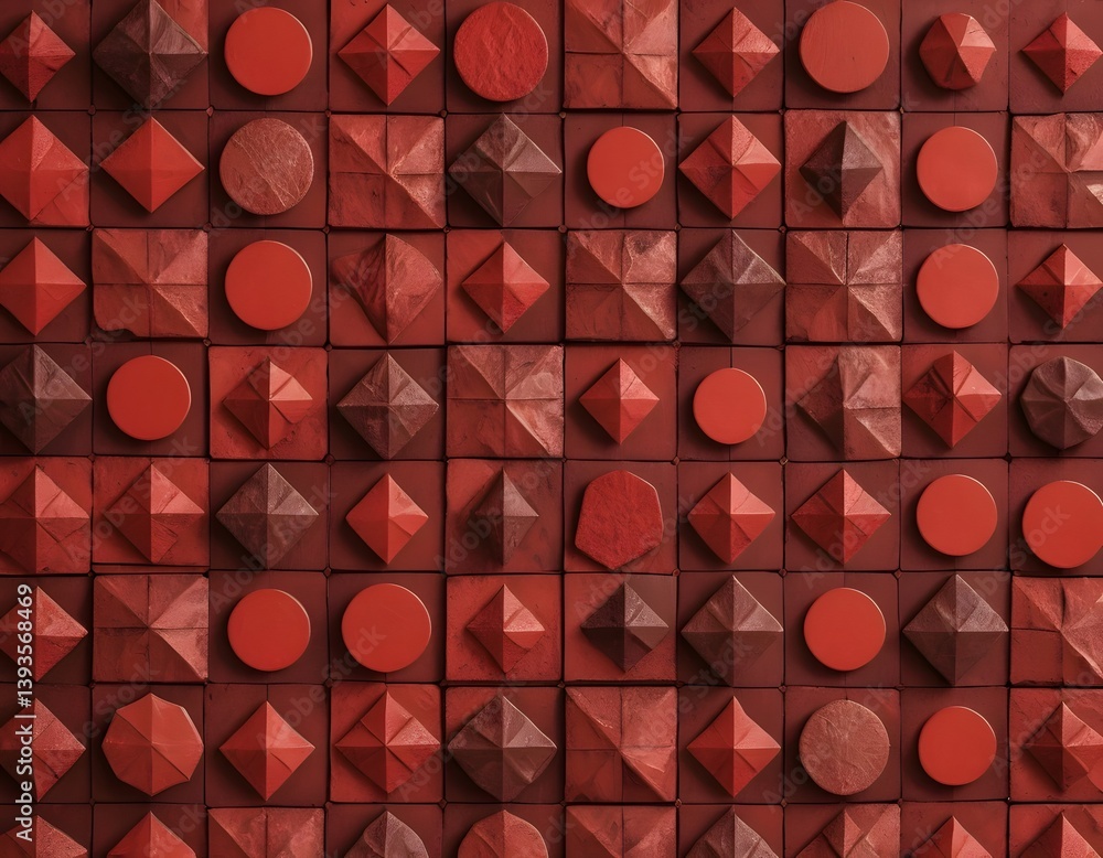 Aufkleber red geometric shapes grid, a rustic design. solid textured forms include square, circle, triangle. p