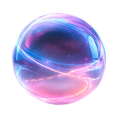 Floating Digital Orb with Blue and Pink Glow Isolated on Transparent Background