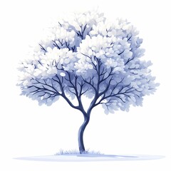 Fototapeta premium Elegant Blue and White Tree Silhouette: Botanical Nature Illustration in a Serene Minimalist Landscape
