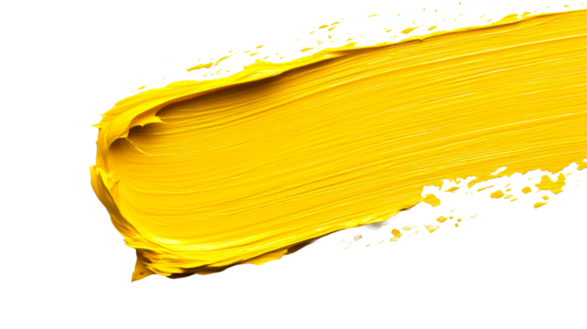Vibrant Yellow Paint Swath on Black Backdrop, cut out transparent