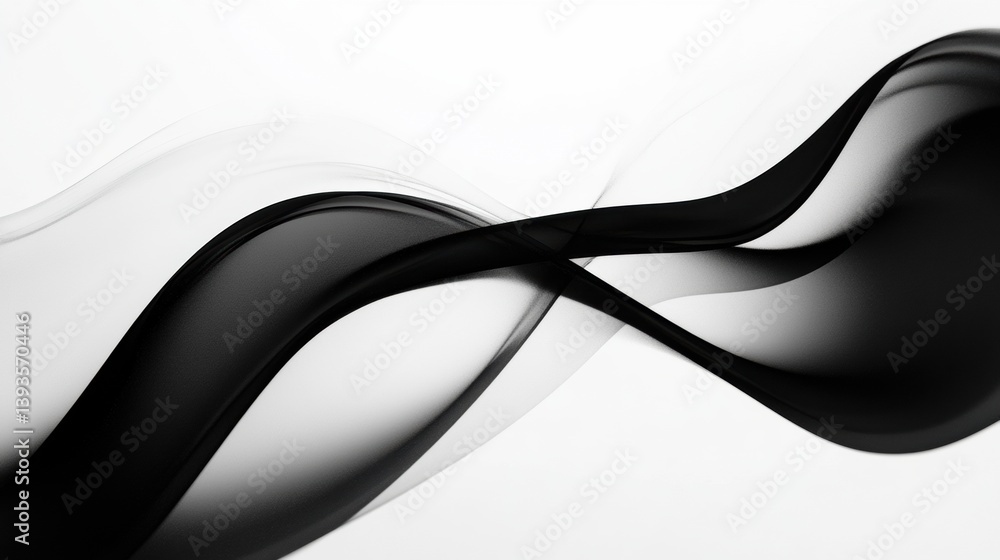 Poster Flowing abstract black and white waves showcase smooth motion and minimal design for a high contrast visual experience