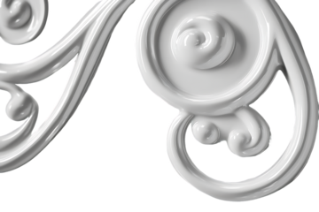 White Glossy Ornate Filigree Detail: Swirls and Roses