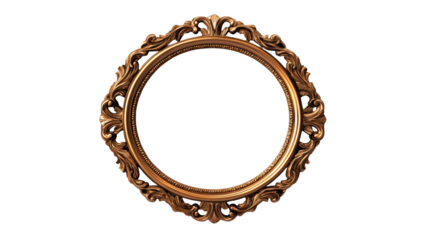Ornate golden frame on black background detailed design , cut out transparent