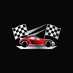 Race car icon logo design vector template. Automotive, race car and checkered flag symbol. Car Speedometer Logo Design Vector Template. Abstract Car Speedometer Icon.