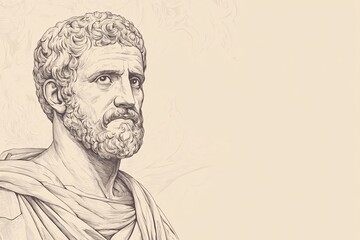 Serious Line Art Illustration of Lucretius in Contemplation