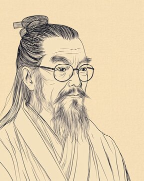 Linedraw Portrait of Mozi Depicting Ancient Philosophy and Peace