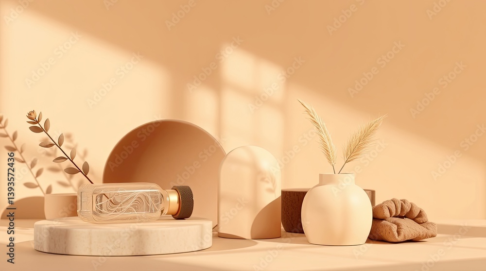 Aufkleber still life composition of neutral toned objects creating a minimalist scene